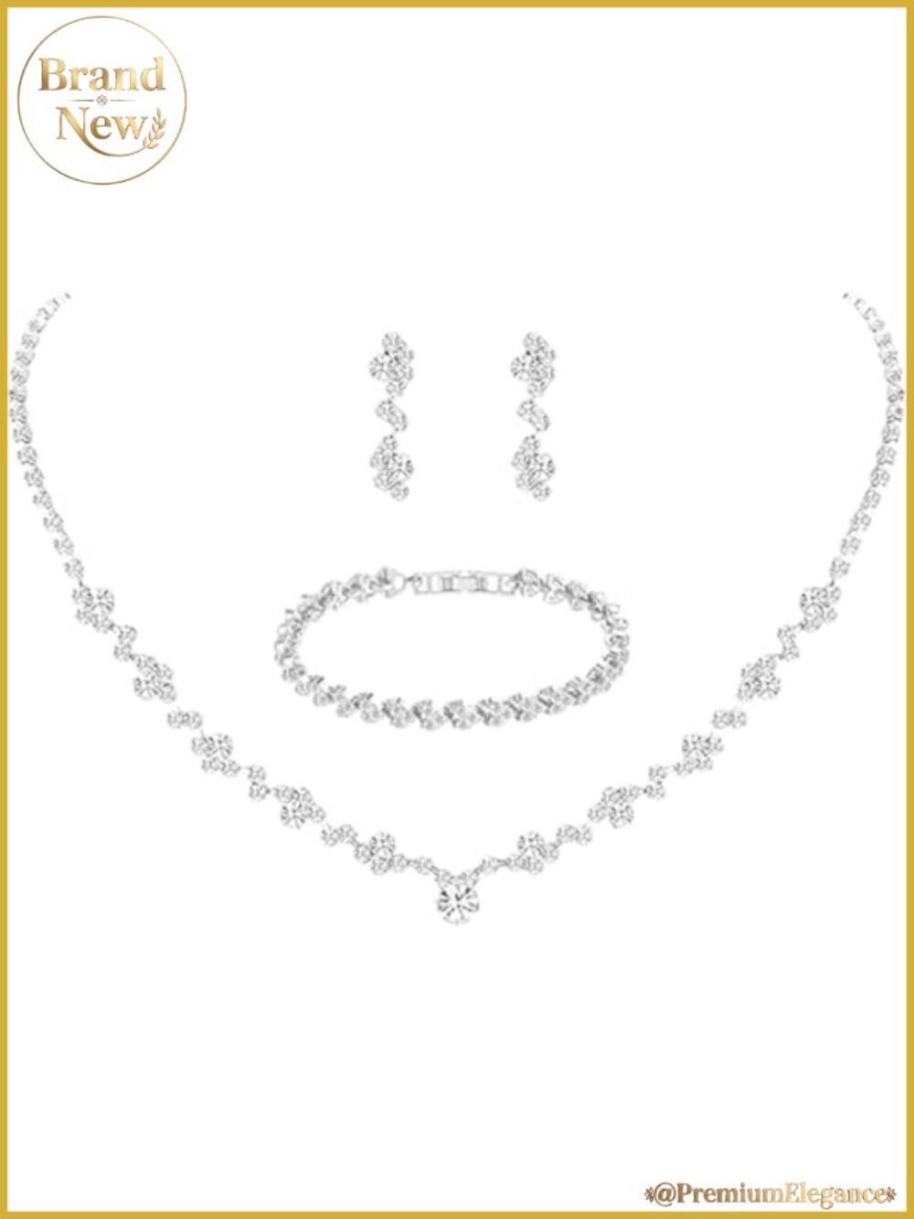 Silver Plated Rhinestone Crystal Bridal Jewelry Set Necklace Earrings Bracelet